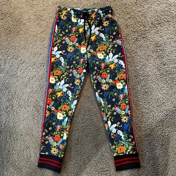 ZARA MAN  Floral Joggers with Blue & Red Racing Stripes GUCCI Style NWOT Men's M - Picture 1 of 11